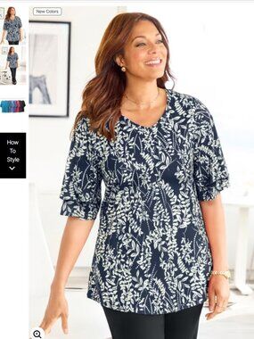 Flutter Sleeve Swing Top - Navy - Vertical Leaves